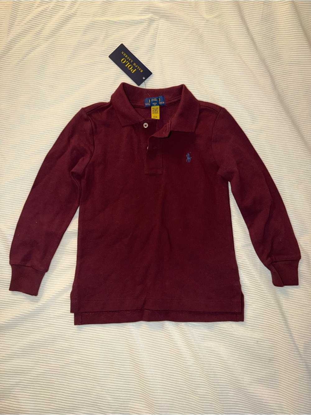 Polo Ralph Lauren Little Boys Toddler Cotton Mesh Long Sleeve Shirt 3t Burgundy